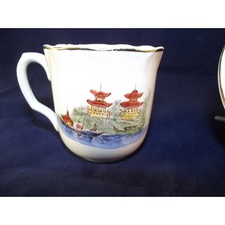 Kaffeetasse mit Untertasse, Dekor au Chinois, Saargemünd, um 1900