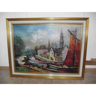 Impressionistisches Ölgemälde, Stadt in Flandern, 20. Jh.