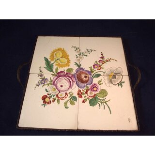 Fliesenbild als Tablet, Blumenstillleben, sign. GF, um 1900